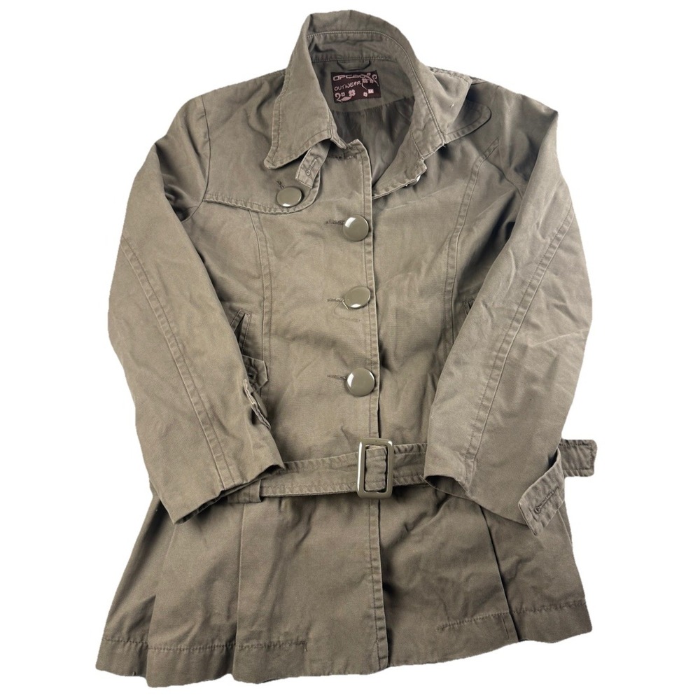 Opcao Outwear Womens Medium Belted Trench Coat Olive Green Lined Jacket